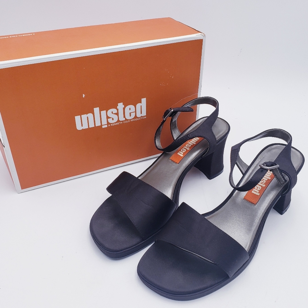 Vintage 90s‎ y2k Unlisted Black Satin Chunky Heel Platform Sandal Slingback 8.5